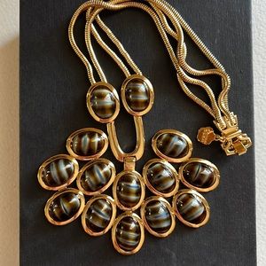 TRINA TURK- Large Gold Plated Synthetic Tigers Eye Necklace